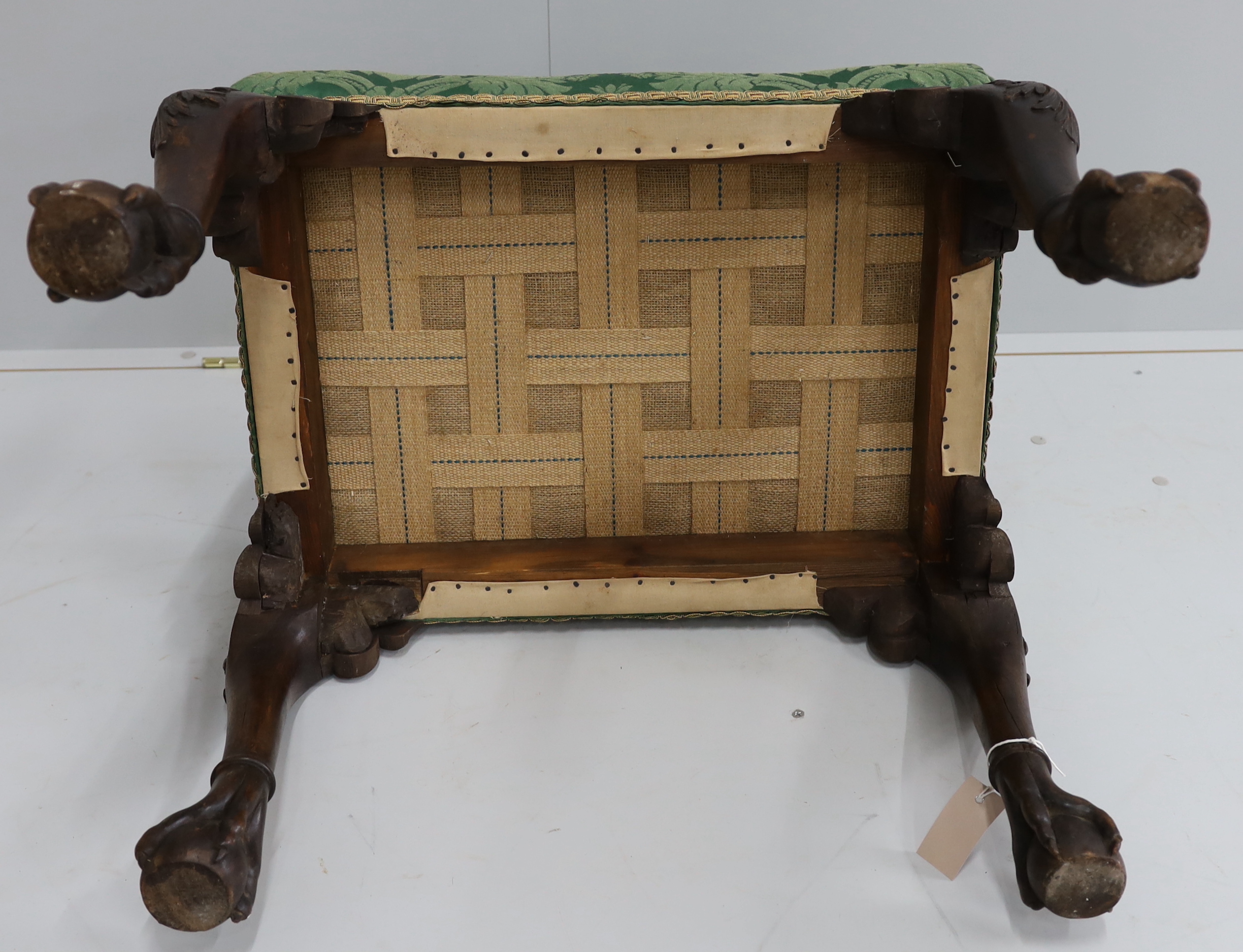 A George II style mahogany dressing stool, width 60cm, depth 46cm, height 46cm